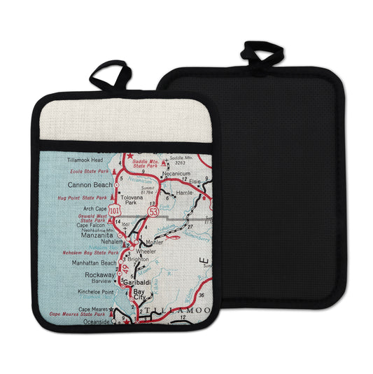 Nehalem Oregon vintage map hot pad kitchen decor