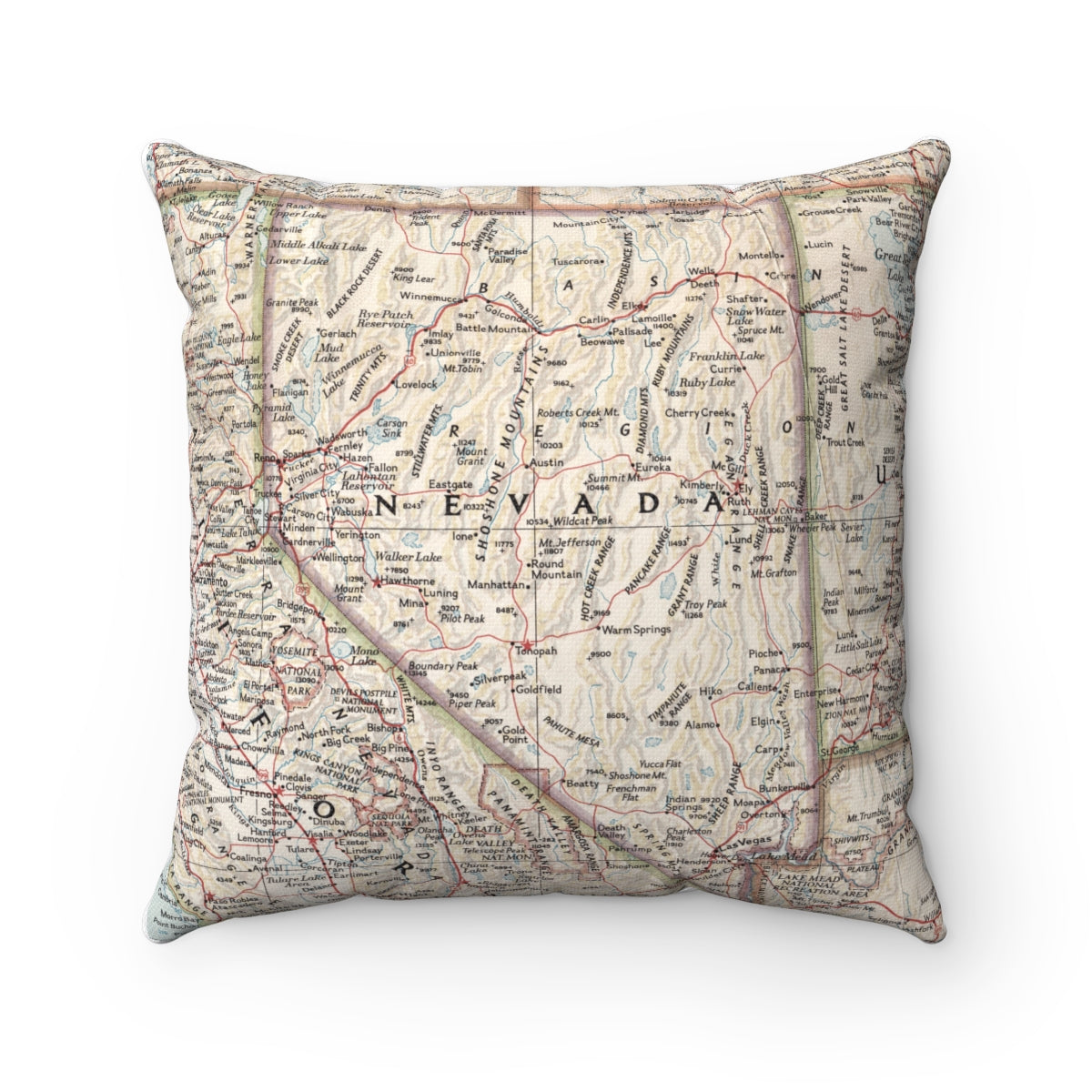 Nevada vintage map pillow