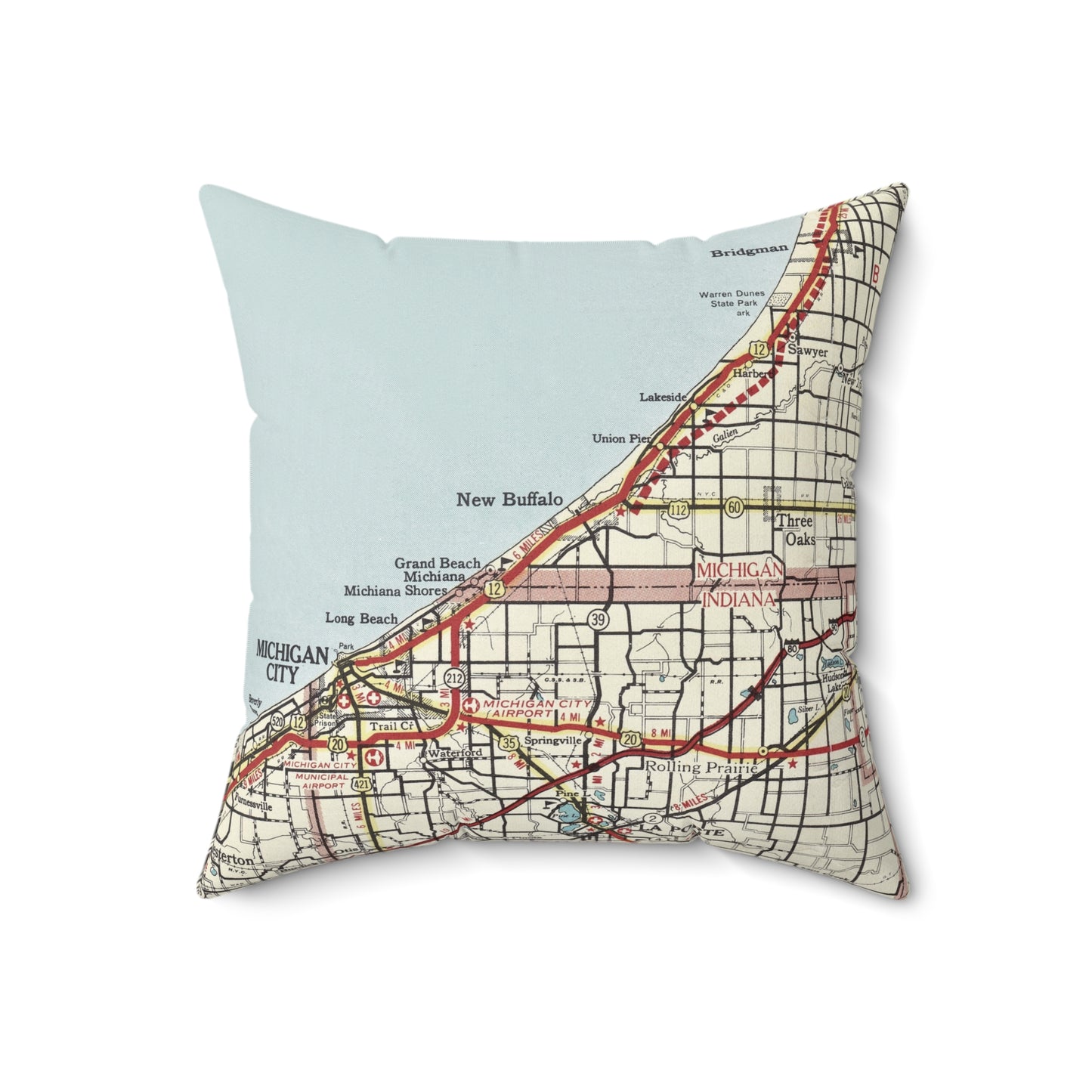New Buffalo Michigan vintage map pillow