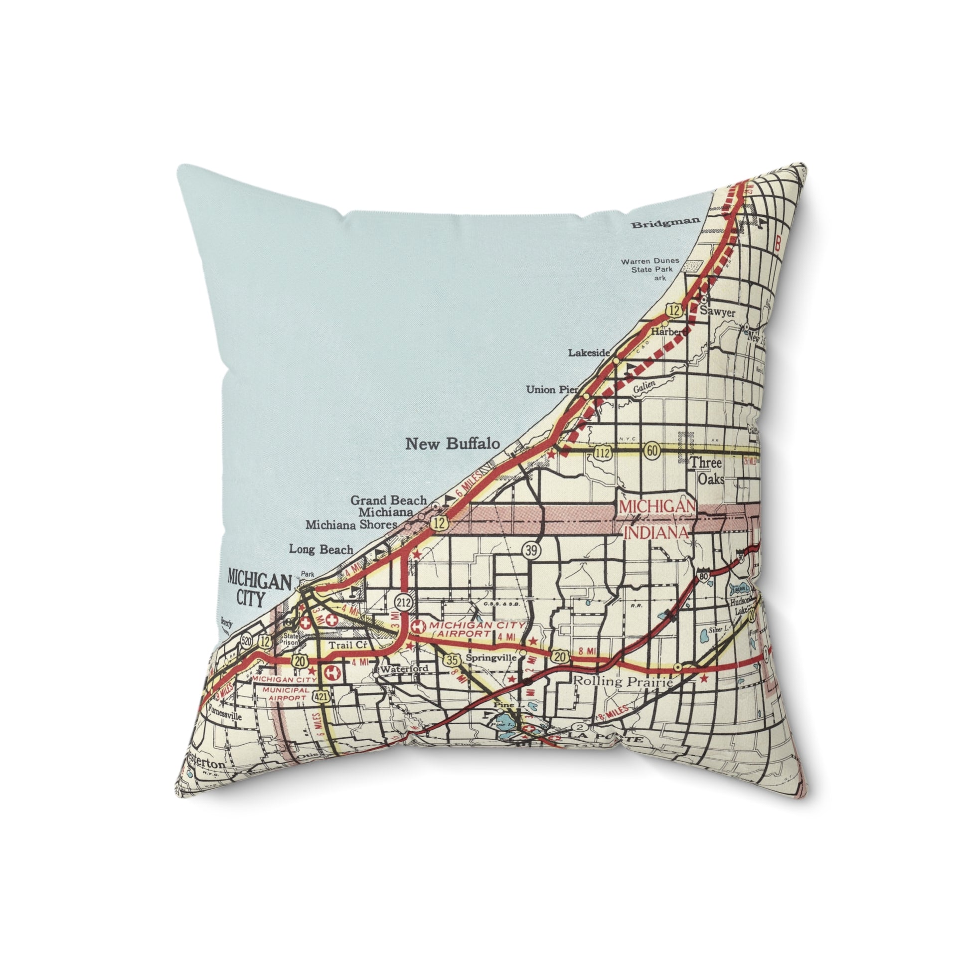 New Buffalo Michigan vintage map pillow