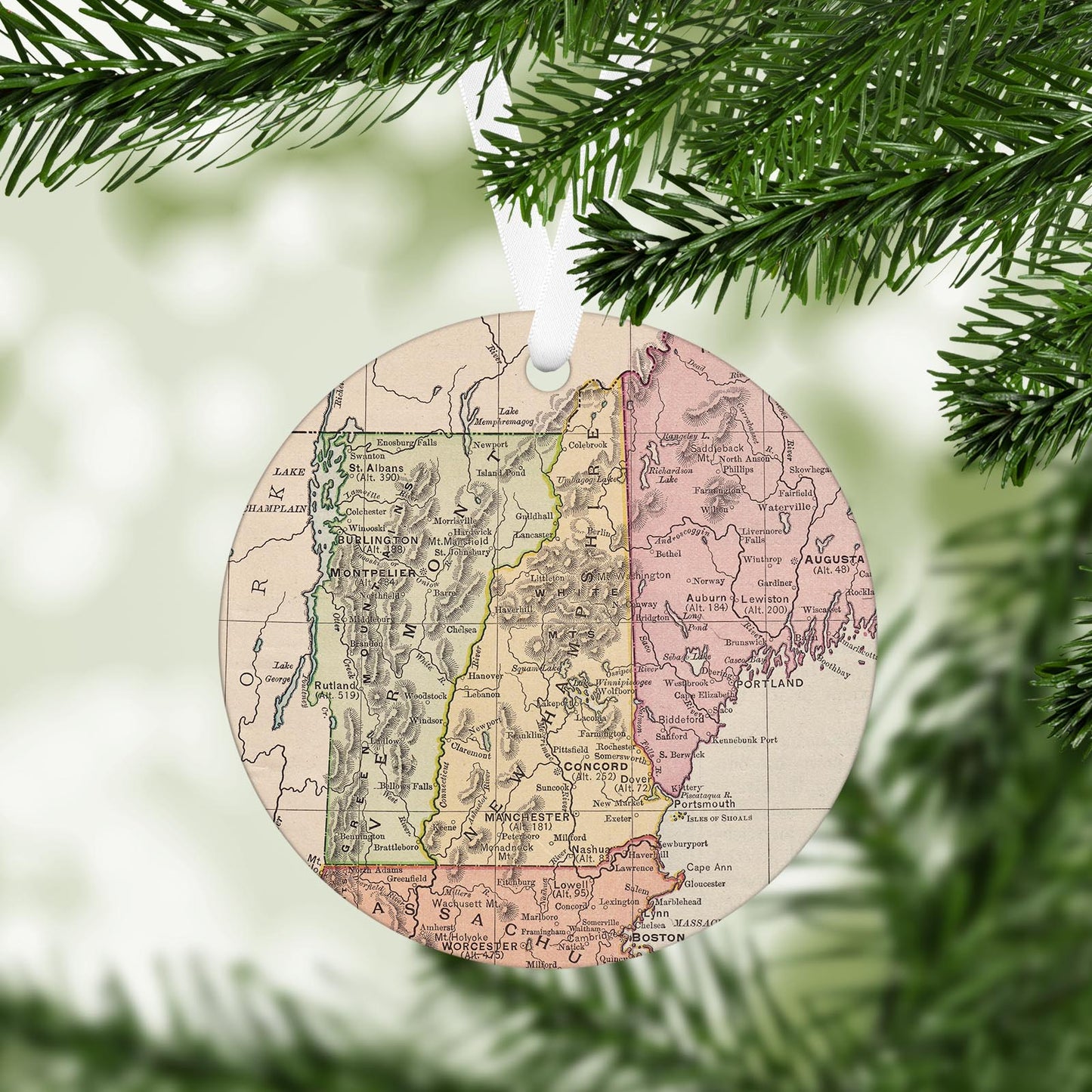 New Hampshire Vintage Map Ornament