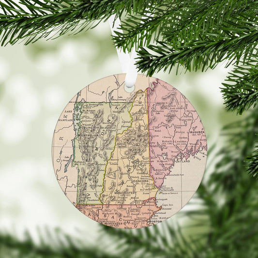 New Hampshire Vintage Map Ornament