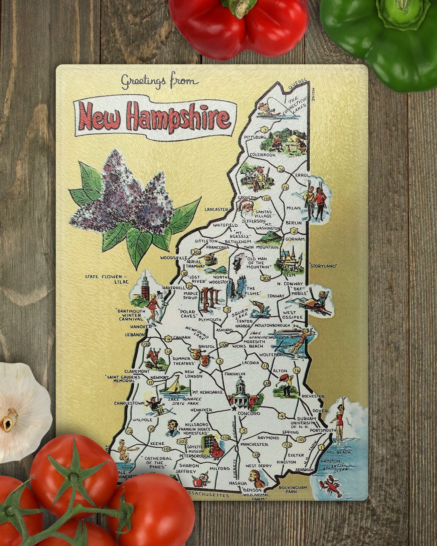New Hampshire Map Cutting Board | Travel Gift | Kitchen Decor