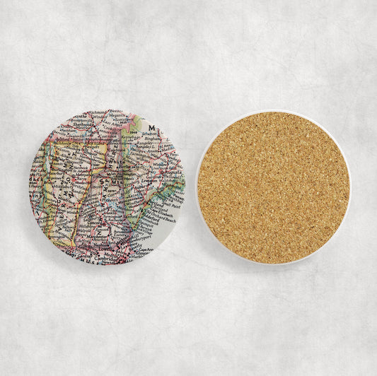 New Hampshire Map Coasters | Set of 4 Vintage New Hampshire Drink Coasters | Travel-Inspired Home Decor