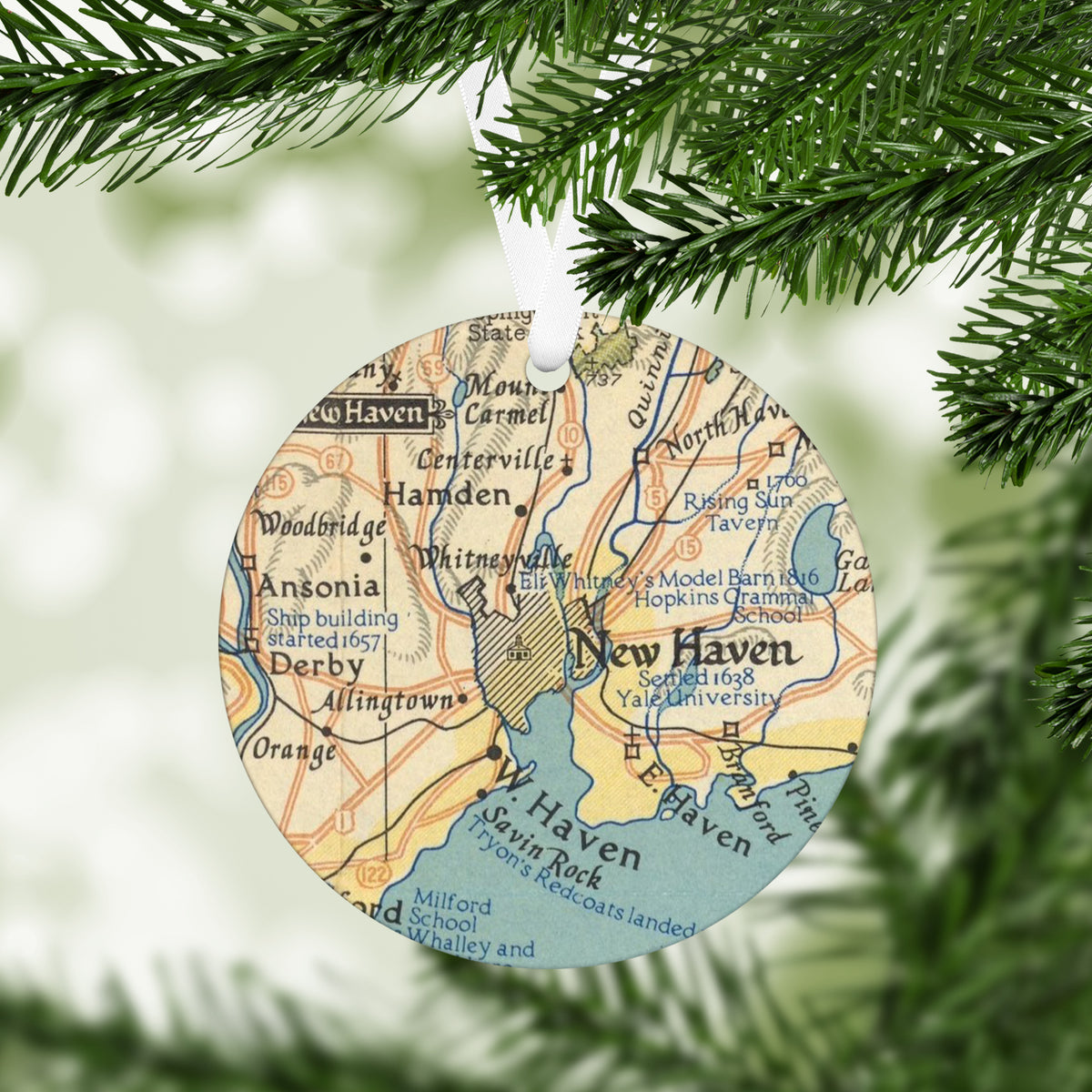 New Haven Connecticut Vintage Map Ornament | New Haven Connecticut Travel Christmas Ornament
