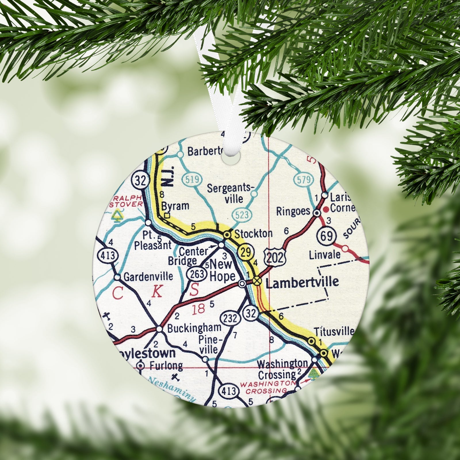 New Hope Pennsylvania Vintage Map Ornament
