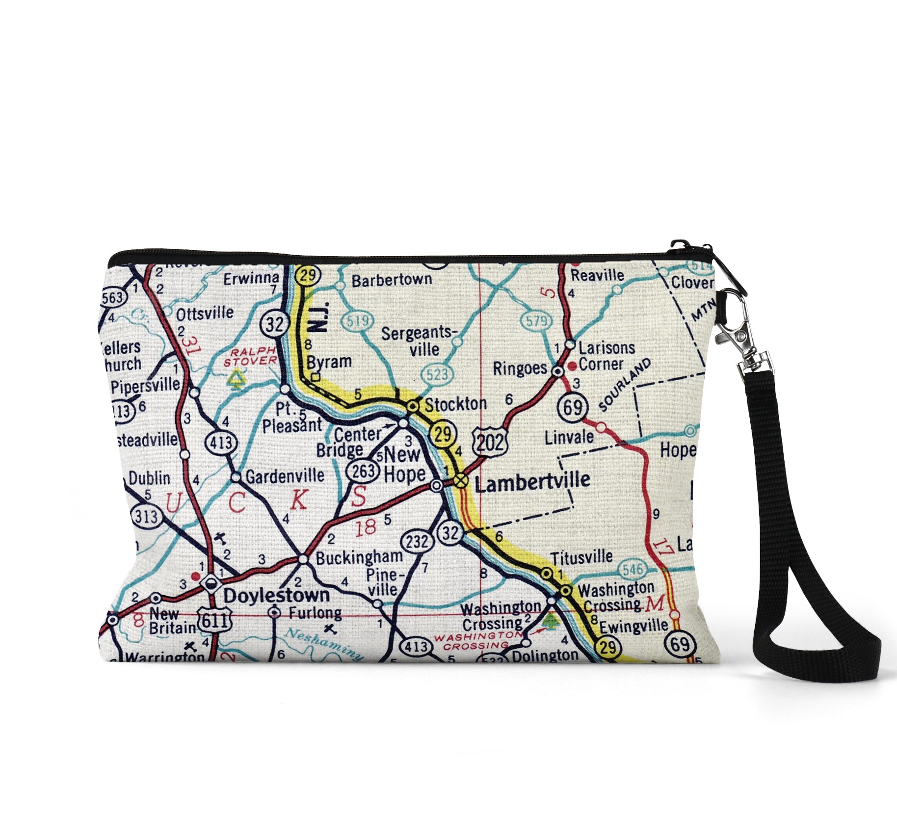 New Hope Pennsylvania map wristlet travel pouch
