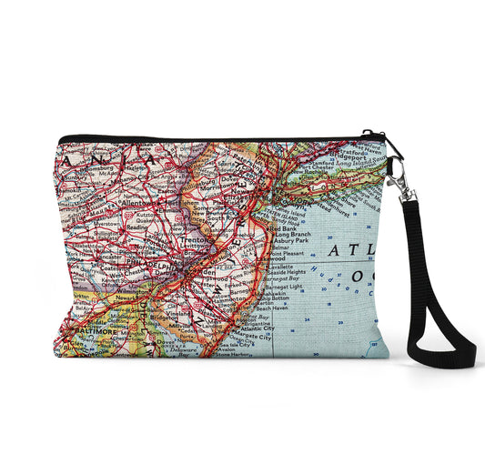 New Jersey map wristlet travel pouch