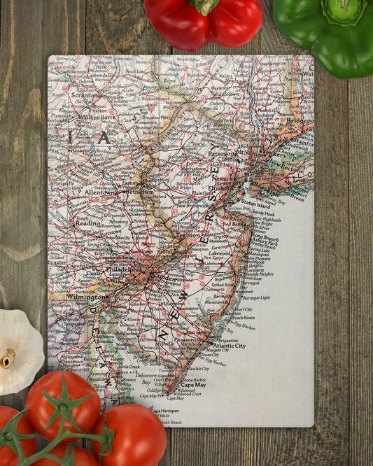 New Jersey Map Cutting Board | Vintage New Jersey Kitchen Decor | Garden State Functional Art