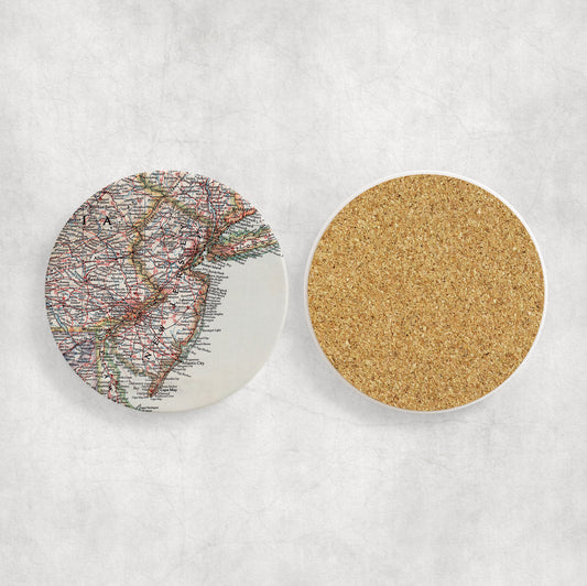 New Jersey Map Coasters | Set of 4 Vintage New Jersey Drink Coasters | Travel-Inspired Home Decor