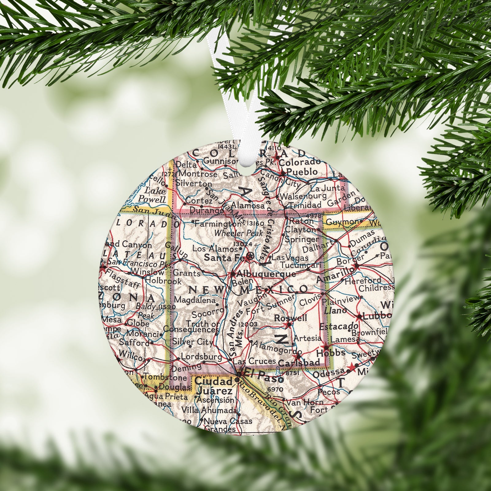 New Mexico Vintage Map Ornament