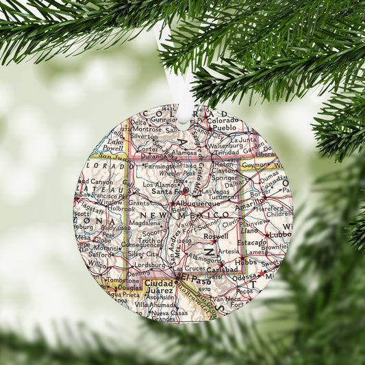 New Mexico Vintage Map Ornament