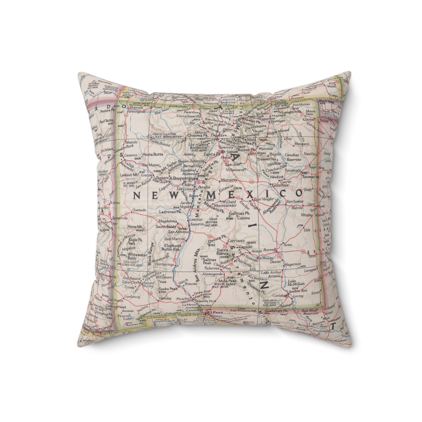 New Mexico vintage map pillow