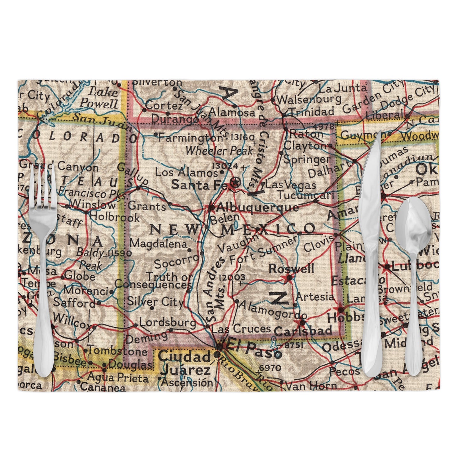 New Mexico Vintage Map Placemats Set of 4