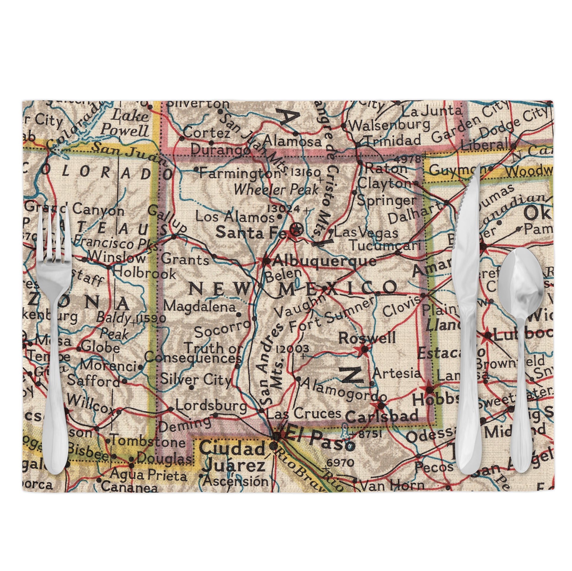 New Mexico Vintage Map Placemats Set of 4