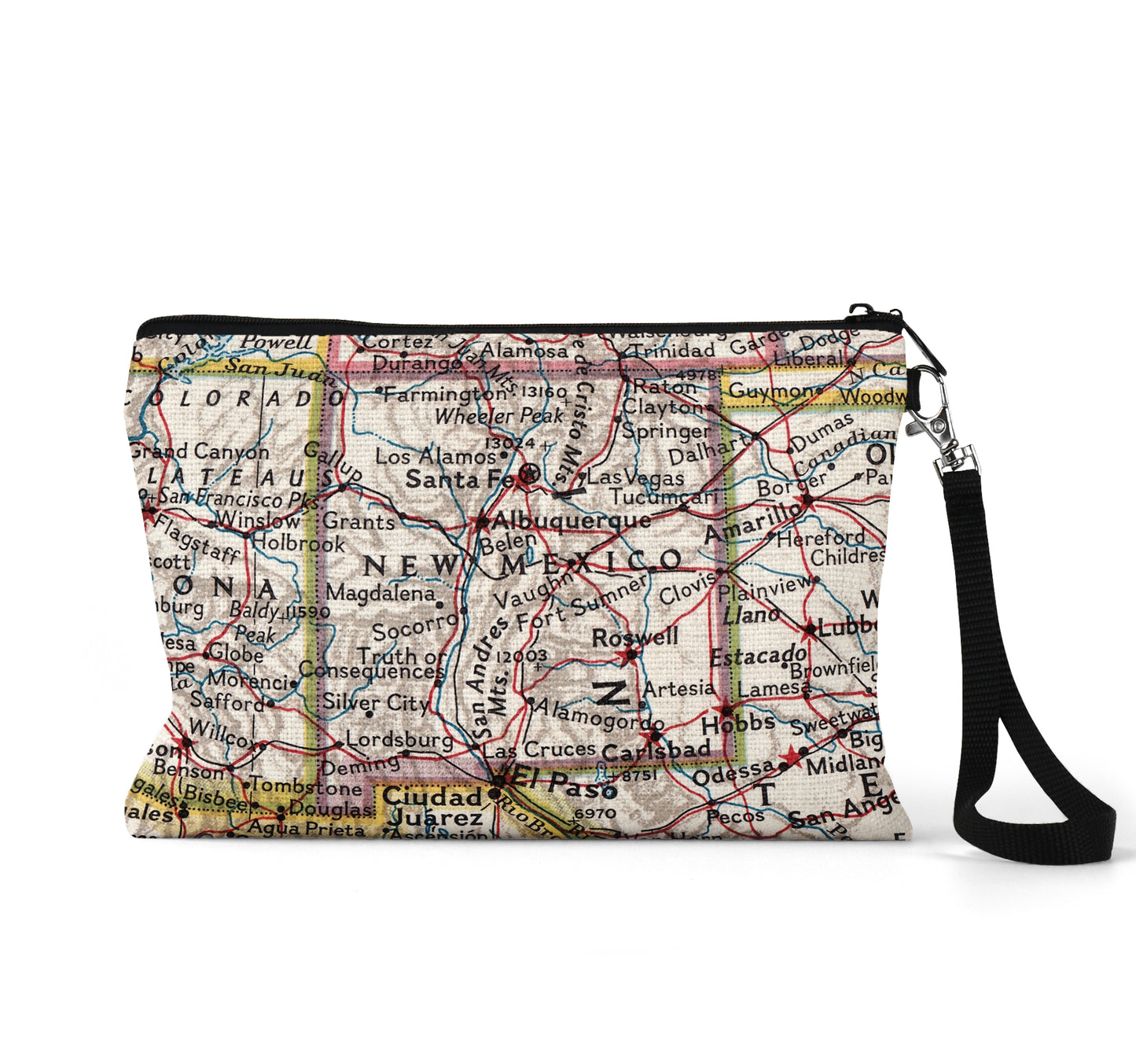 New Mexico map wristlet travel pouch