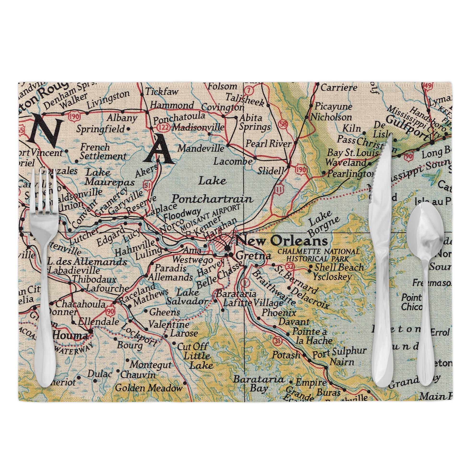New Orleans Louisiana Vintage Map Placemats Set of 4