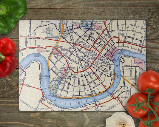 New Orleans Louisiana Map Cutting Board | Tempered Glass City Gift