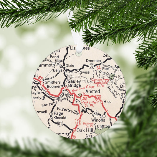 New River Gorge West Virginia Vintage Map Ornament