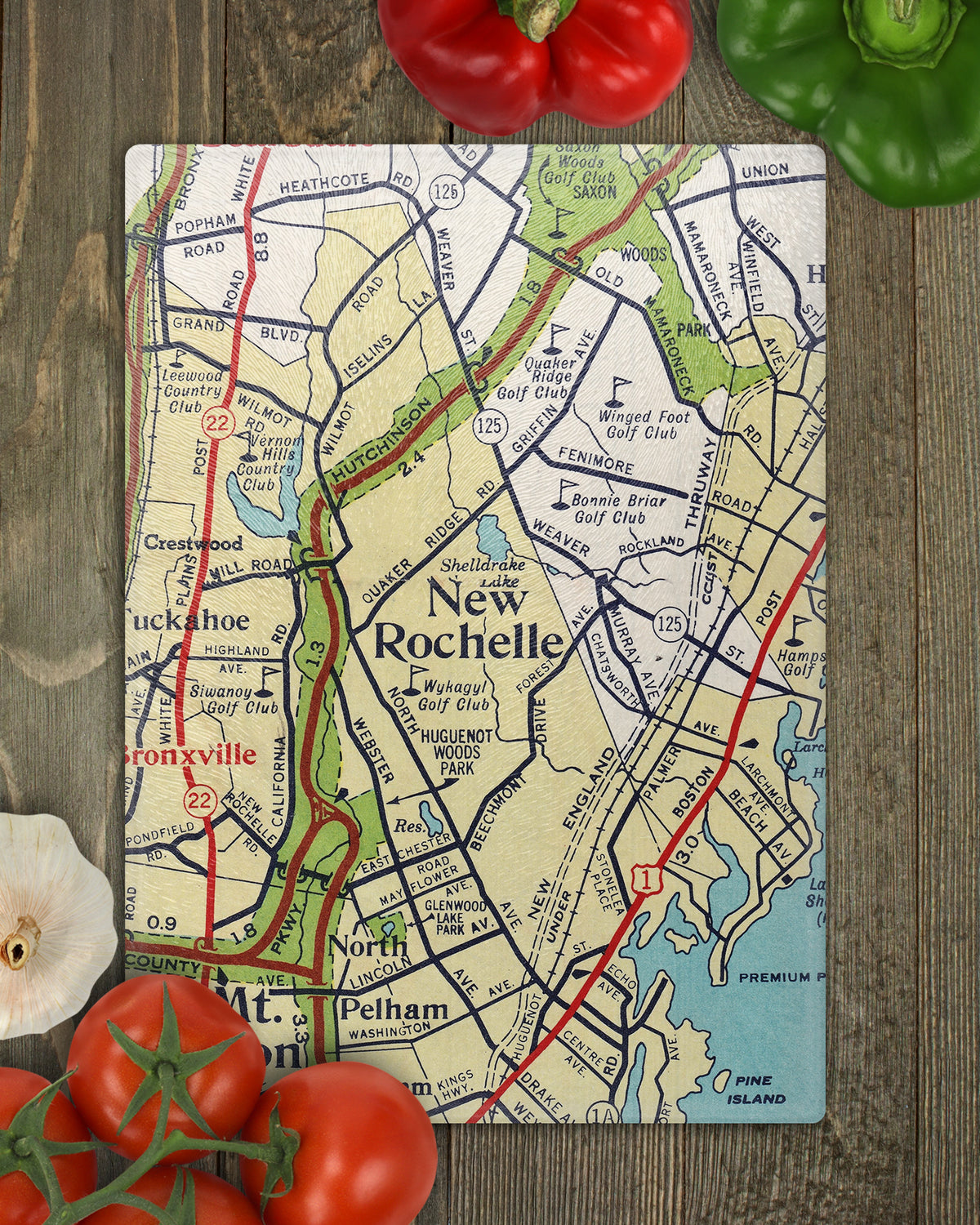 New Rochelle New York Vintage Map Glass Cutting Board