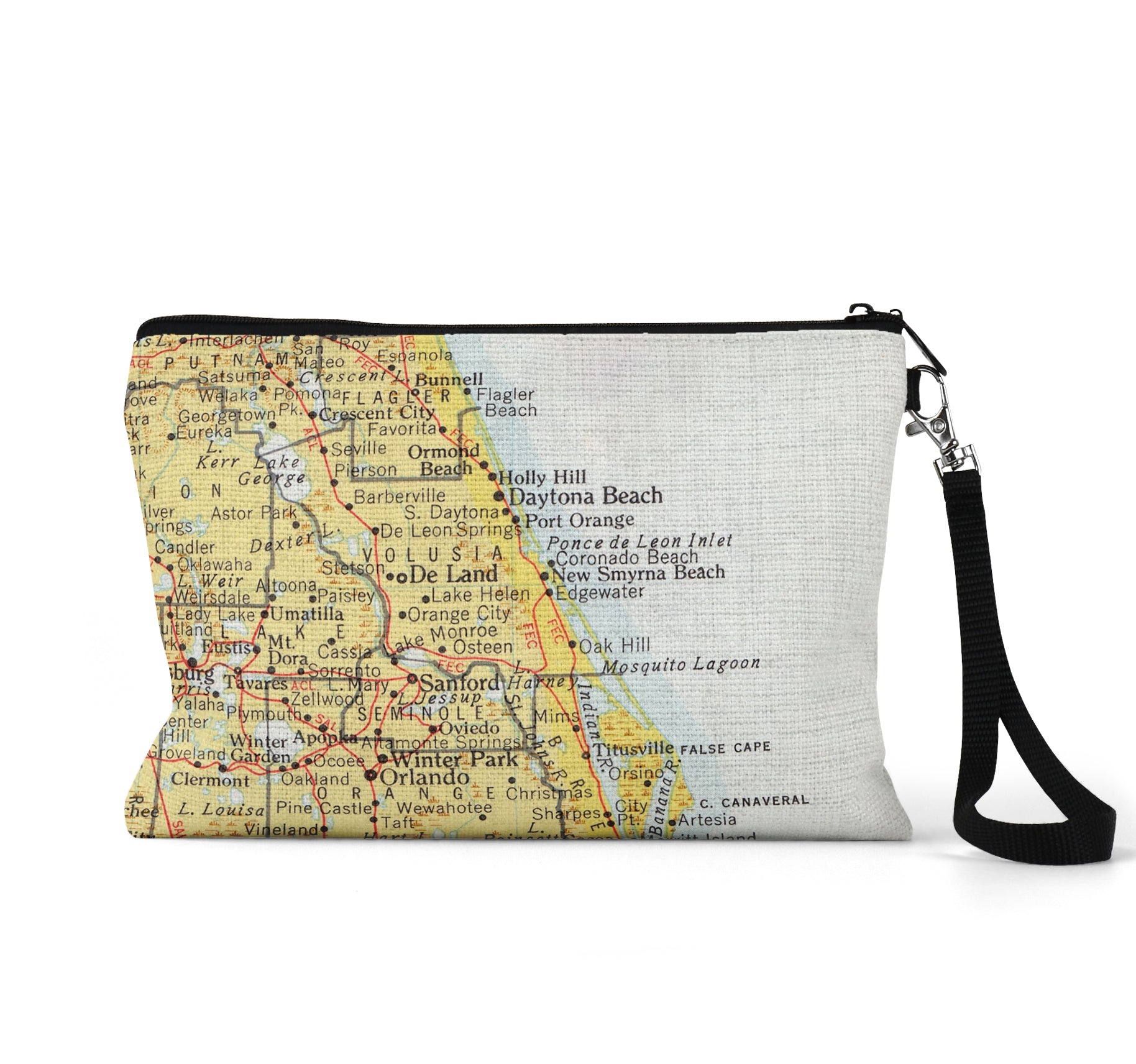 New Smyrna Beach Florida map wristlet travel pouch