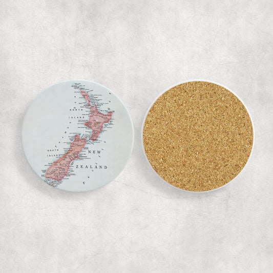 New Zealand Map Coasters | Set of 4 Vintage New Zealand Drink Coasters | Travel-Inspired Home Decor