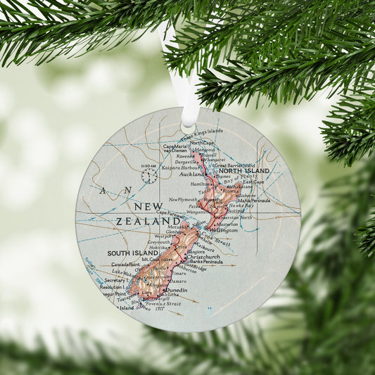 New Zealand Vintage Map Ornament
