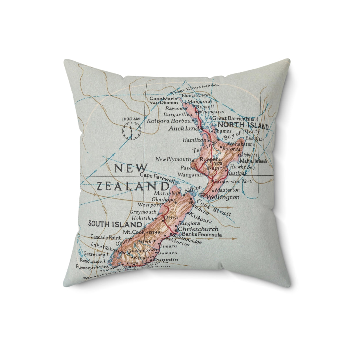New Zealand vintage map pillow