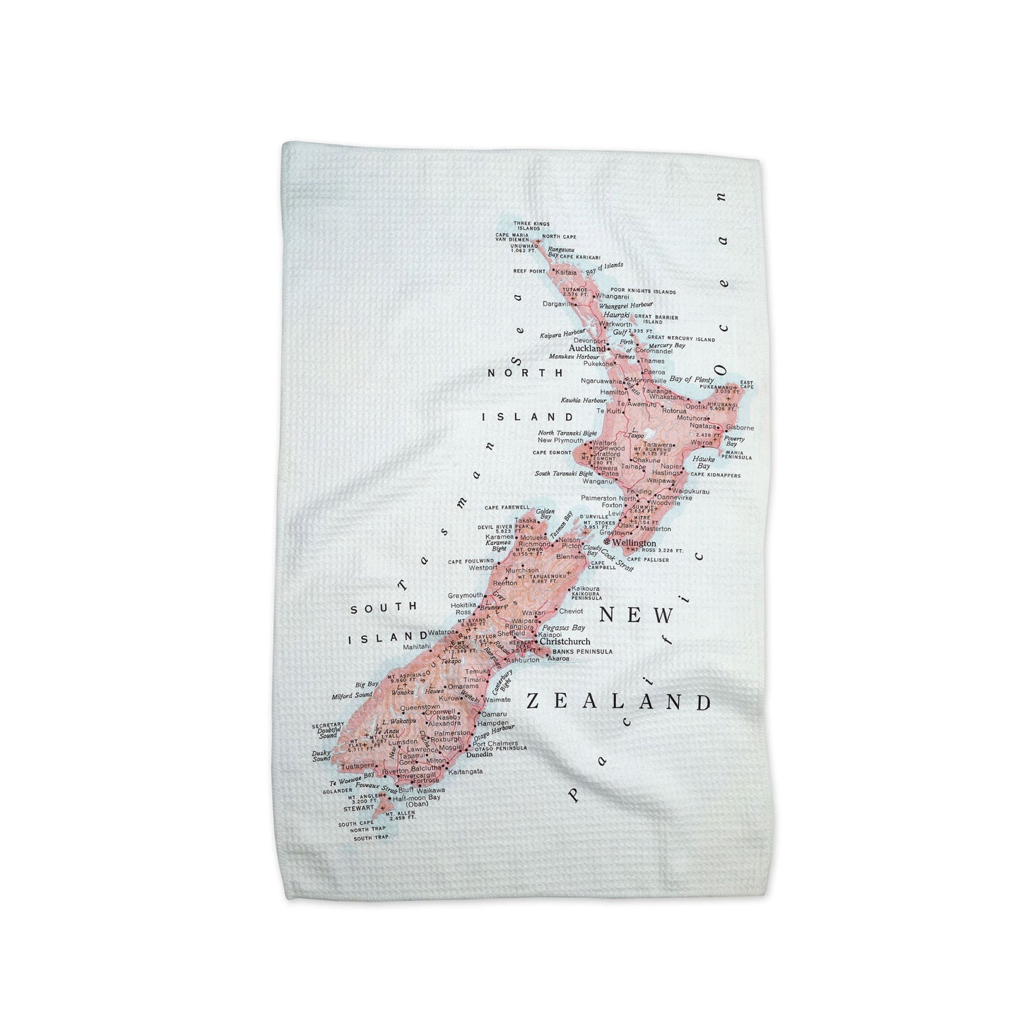 New Zealand Map Tea Towel | Waffle-Weave Kitchen Towel Gift