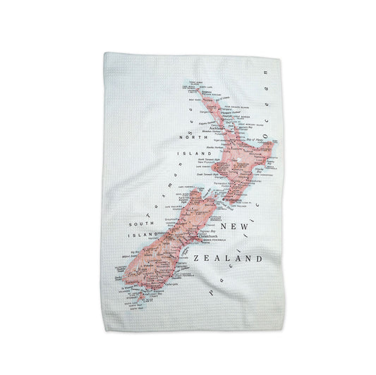 New Zealand Map Tea Towel | Waffle-Weave Kitchen Towel Gift