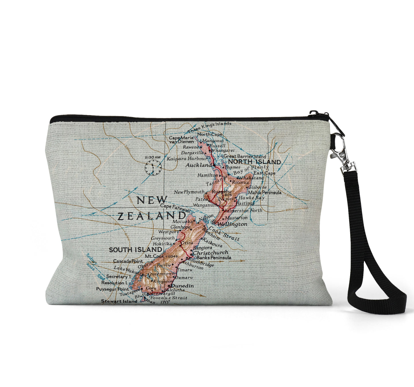 New Zealand map wristlet travel pouch
