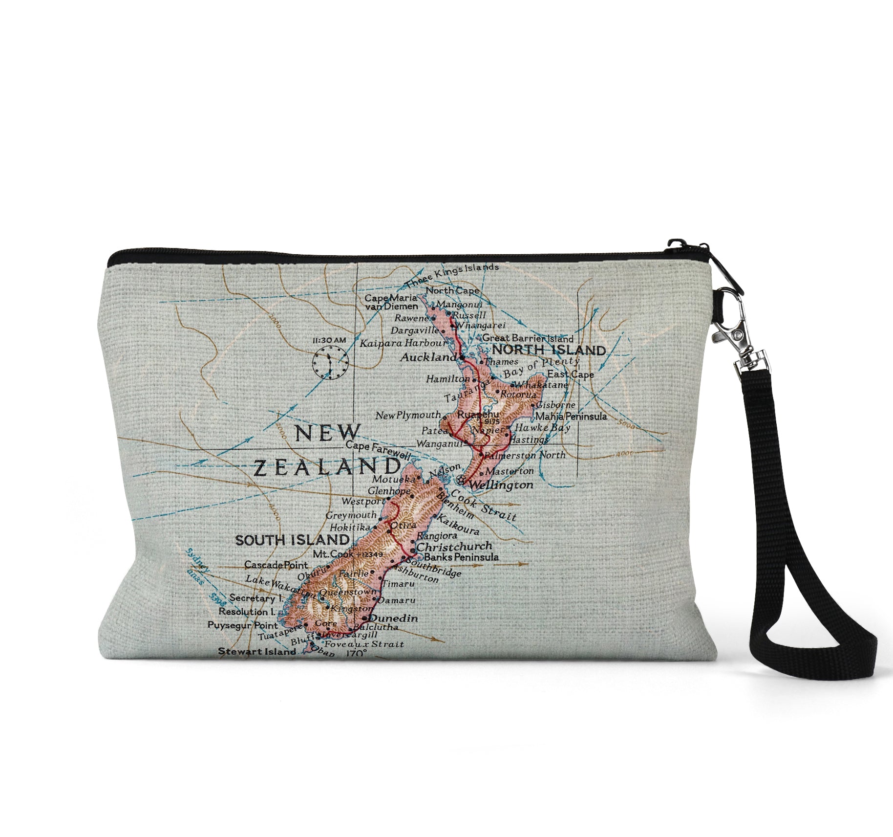New Zealand map wristlet travel pouch