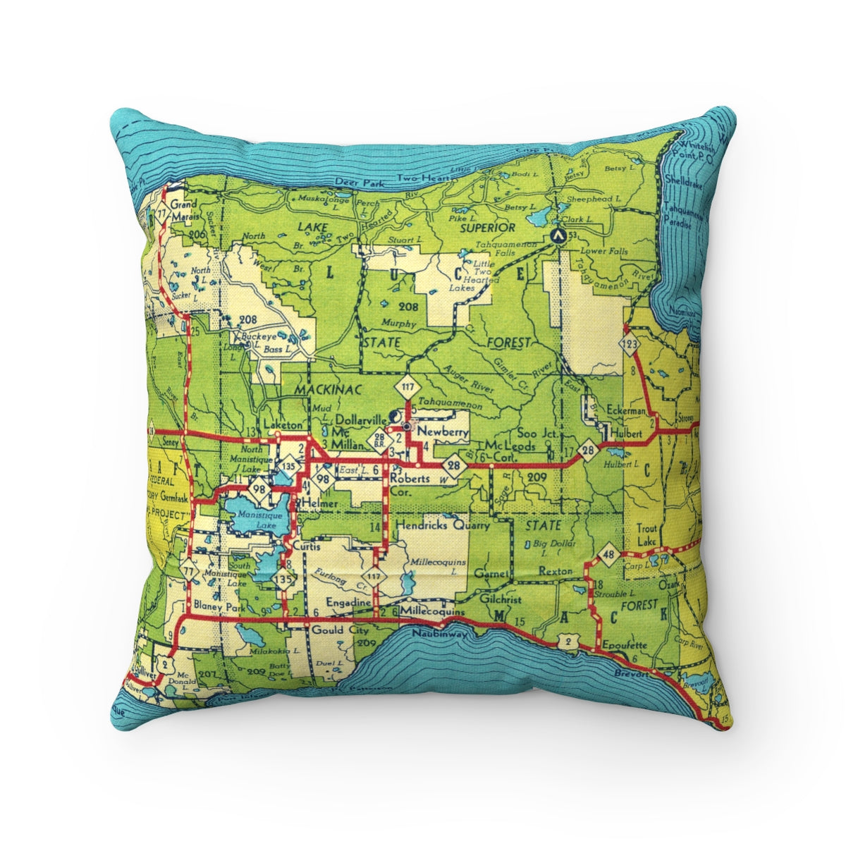 Newberry Michigan vintage map pillow