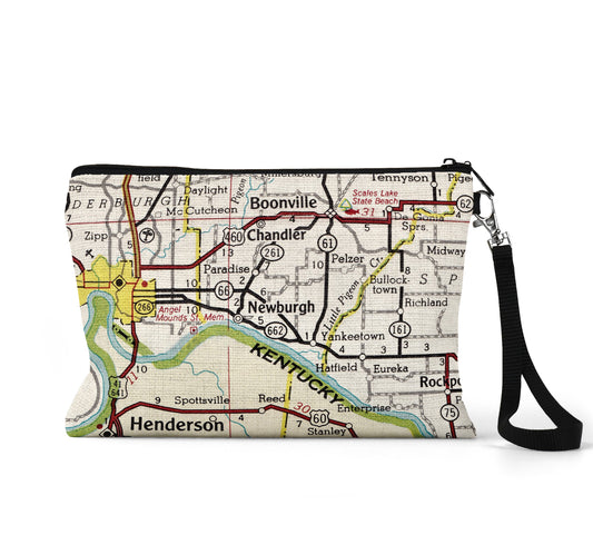 Newburgh Indiana map wristlet travel pouch