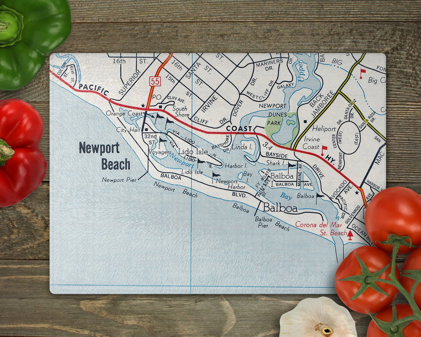 Newport Beach California Map Cutting Board | Travel Gift | Kitchen Decor