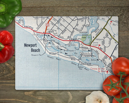 Newport Beach California Map Cutting Board | Travel Gift | Kitchen Decor