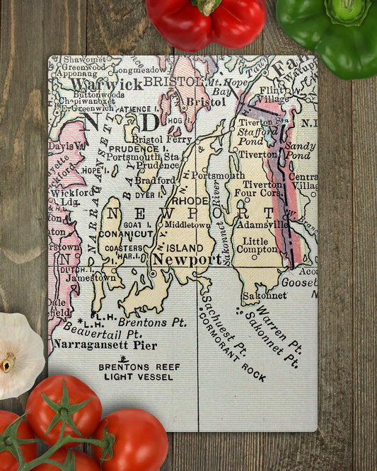 Newport Rhode Island Map Cutting Board | Vintage Newport Kitchen Decor | Coastal New England Functional Art