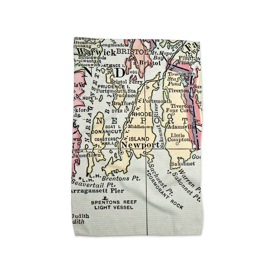 Newport Rhode Island Map Tea Towel | Waffle-Weave Kitchen Towel Gift
