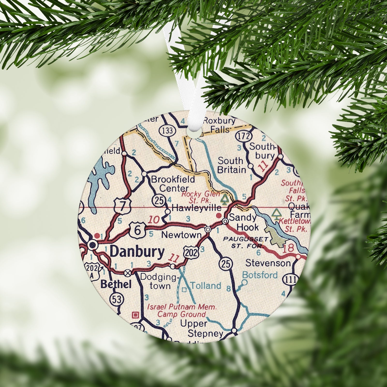 Newtown Connecticut Vintage Map Ornament