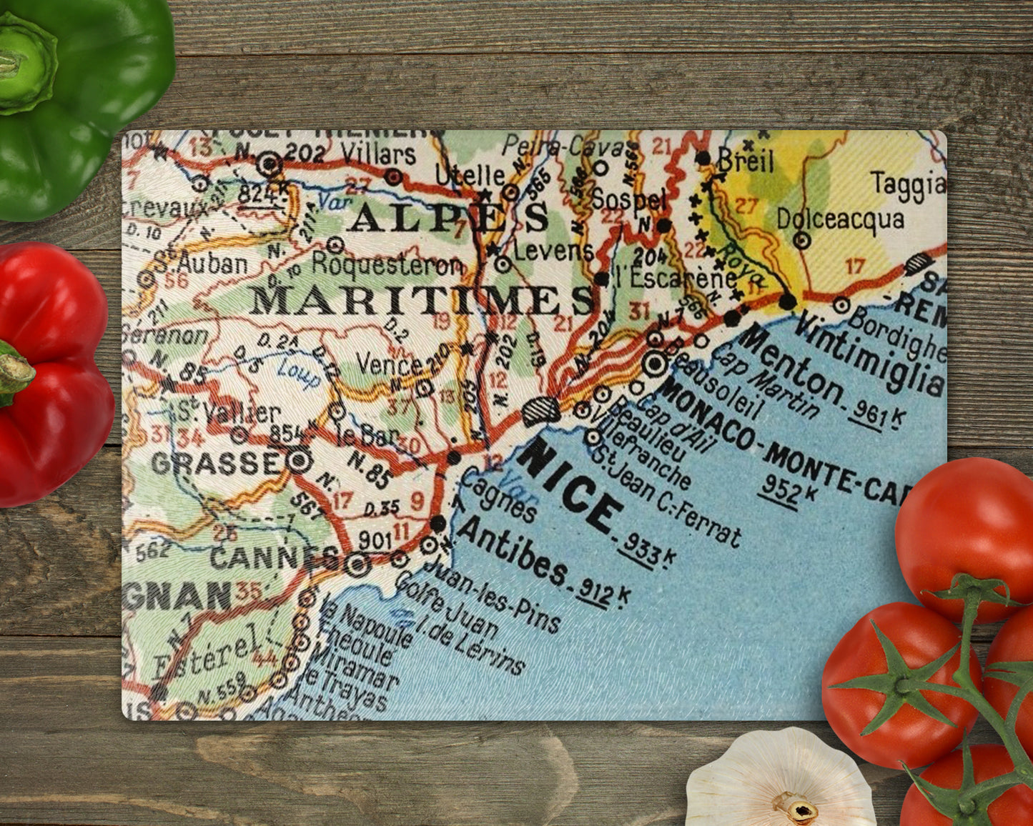 Nice France Vintage Map Glass Cutting Board