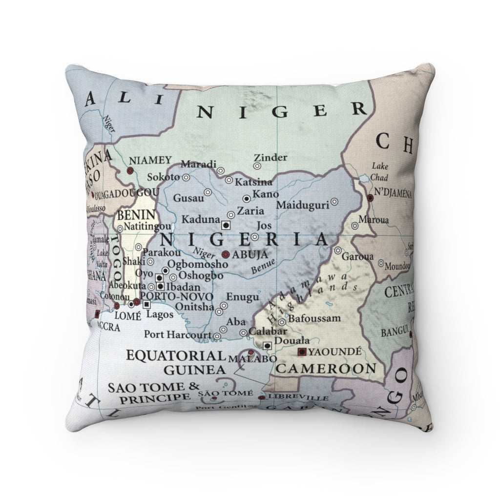 Nigeria vintage map pillow