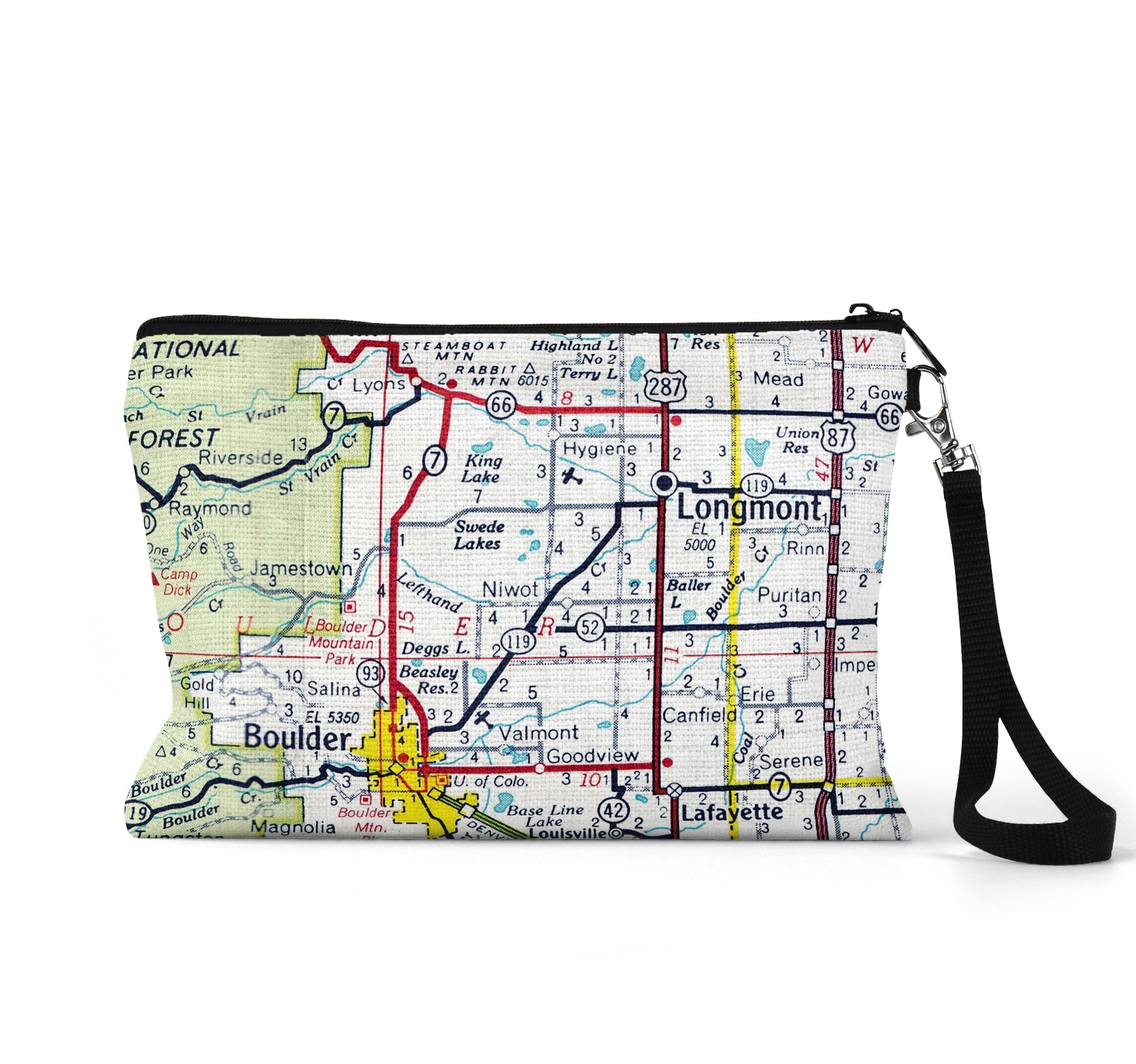 Niwot Colorado map wristlet travel pouch