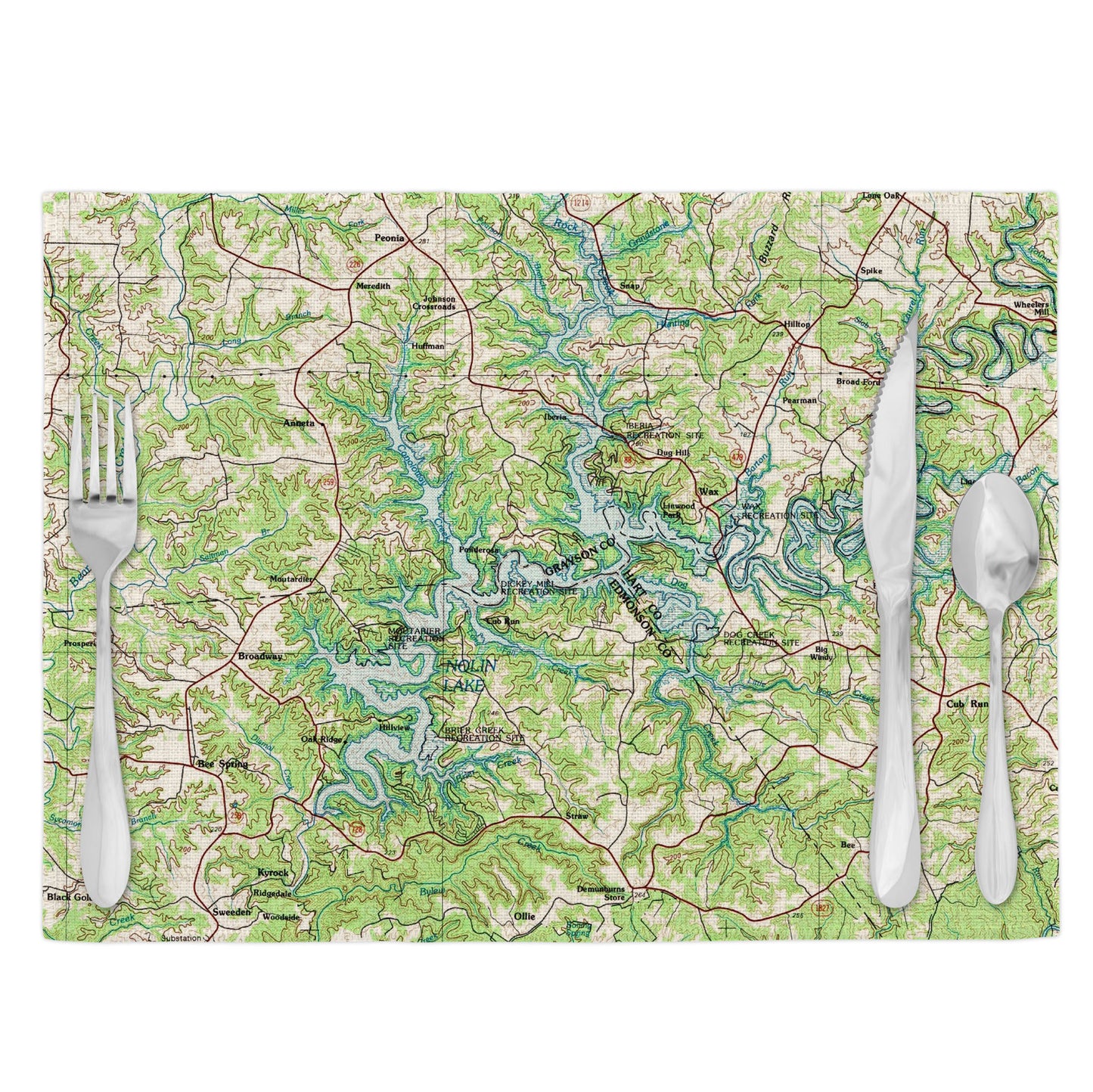 Nolin Lake Kentucky Vintage Map Placemats Set of 4