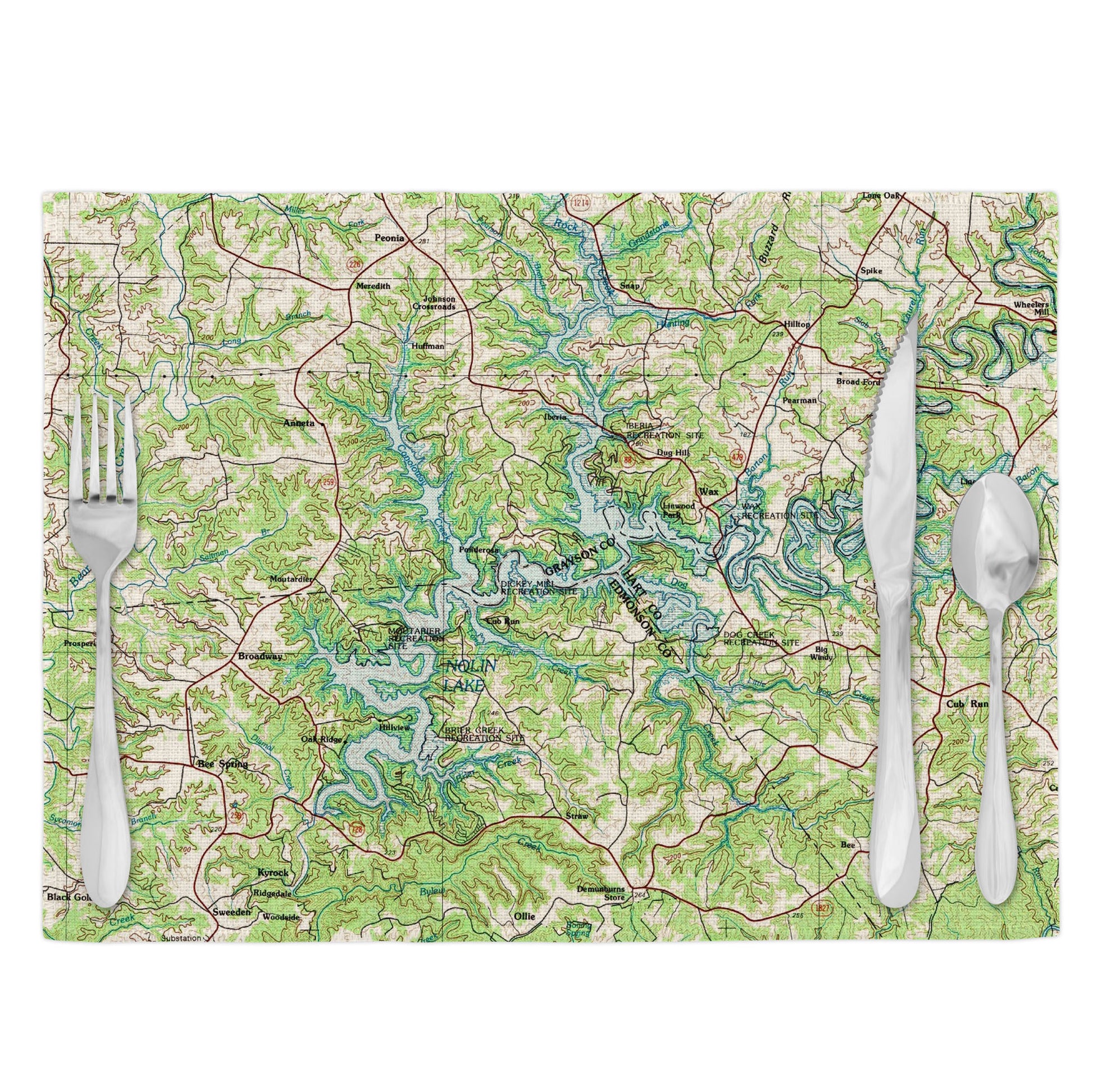 Nolin Lake Kentucky Vintage Map Placemats Set of 4