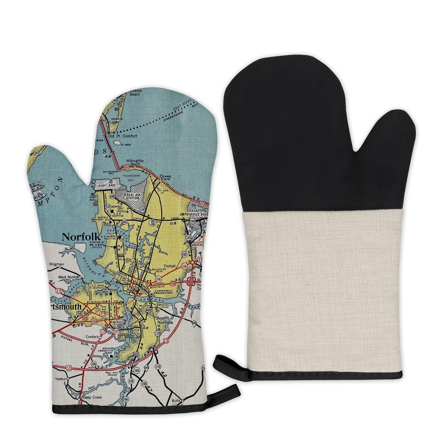 Norfolk, Virginia Map Oven Mitt | Vintage-Inspired Kitchen Gift