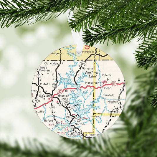 Norfork Lake Arkansas Vintage Map Ornament