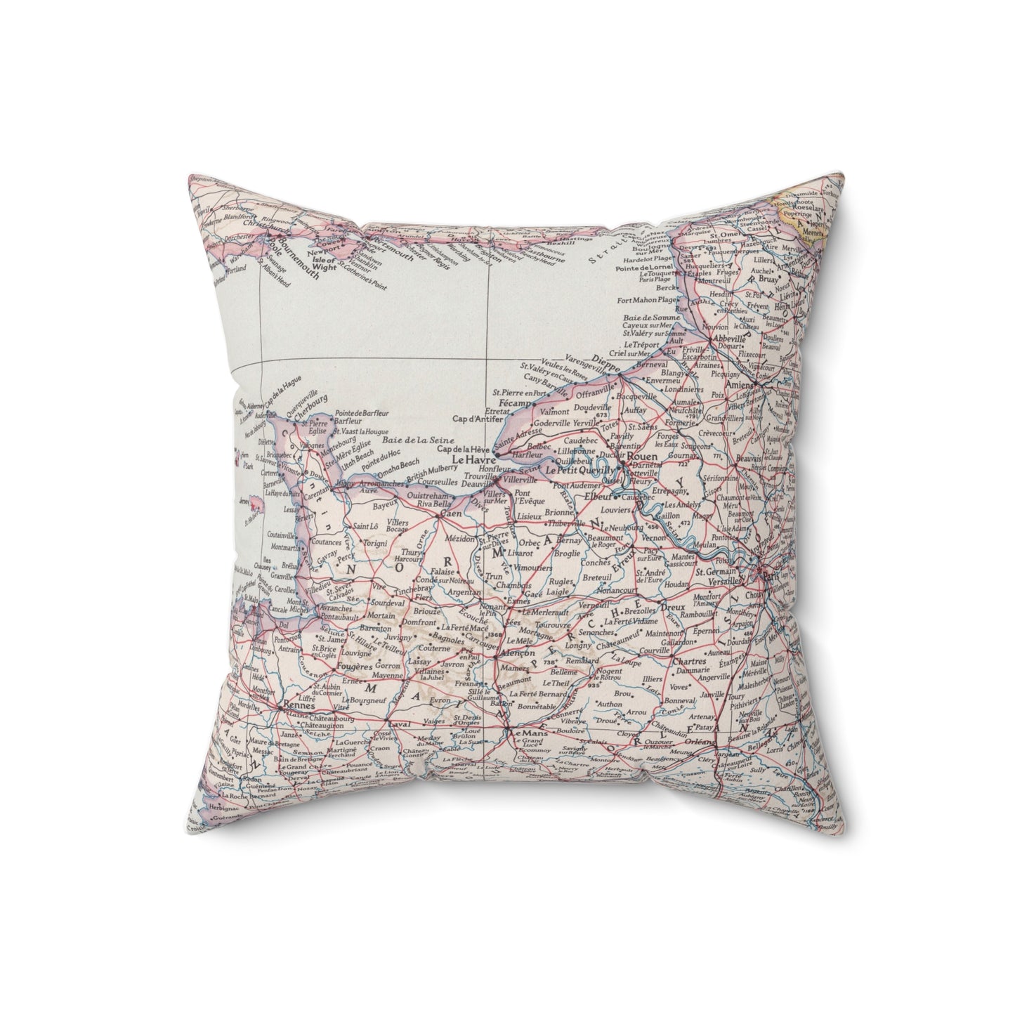 Normandy France vintage map pillow