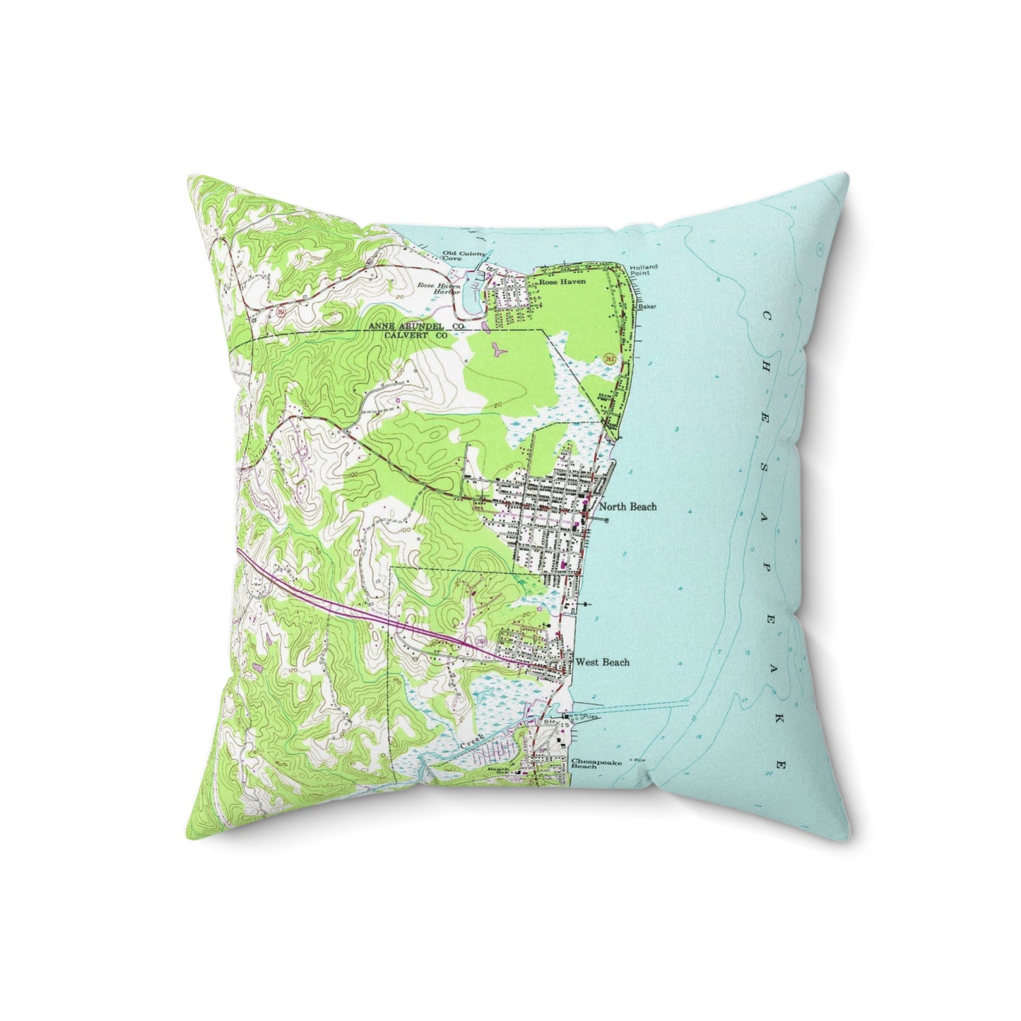 North Beach Maryland vintage map pillow