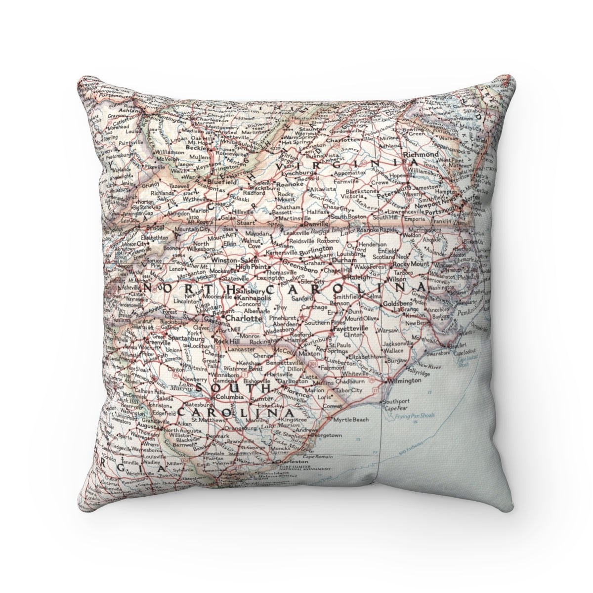 North Carolina vintage map pillow