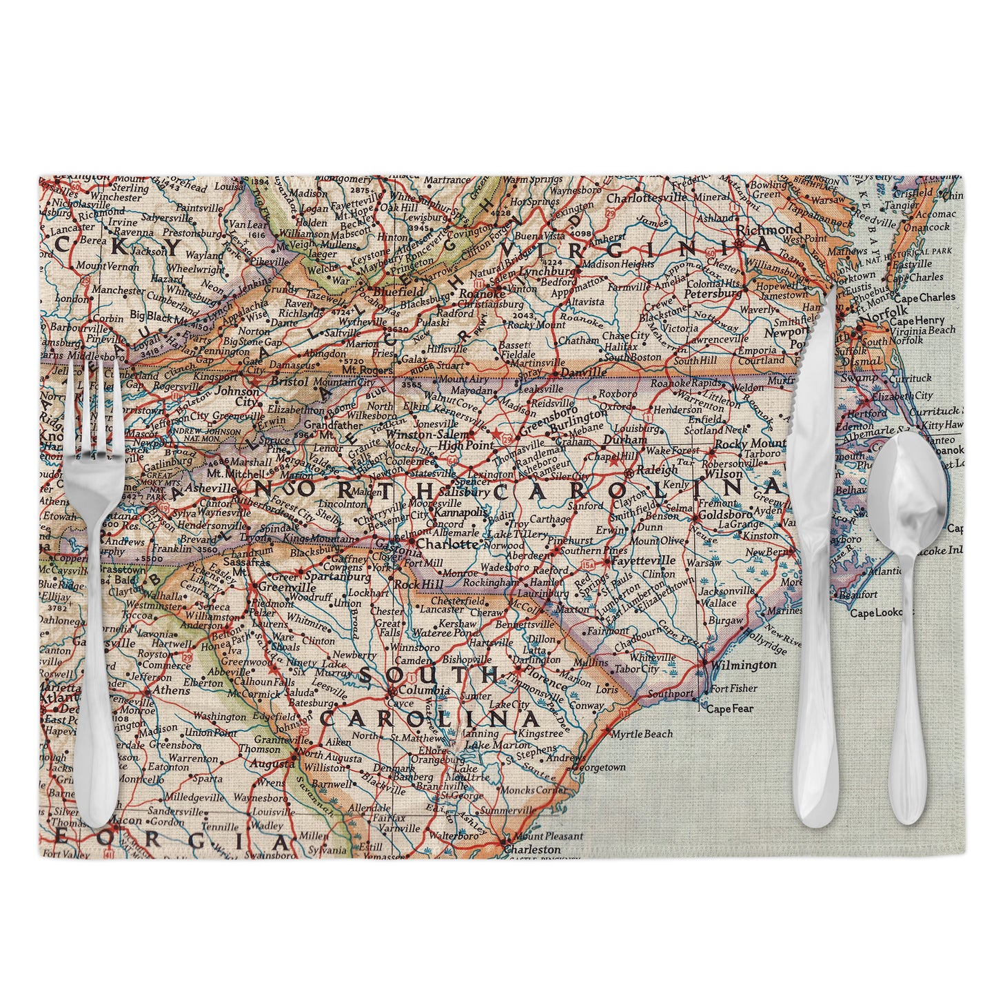 North Carolina Vintage Map Placemats Set of 4